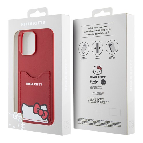 Hello Kitty для iPhone 15 Pro чехол Cardslot PU Leather Hidden Kitty Hard Red