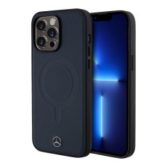 Mercedes для iPhone 14 Pro Max чехол Leather Plain Smooth with Ring Hard Navy (MagSafe)