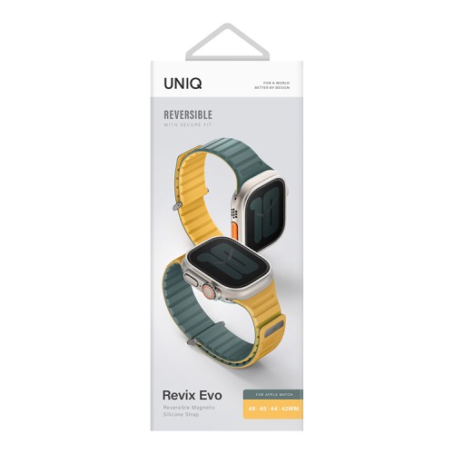 Uniq для Apple Watch 49-46-45-44 mm ремешок Revix EVO reversible Magnetic Viridian Green/Burnt Yell