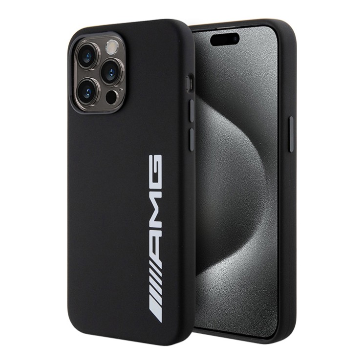 AMG для iPhone 15 Pro Max чехол Liquid silicone Big Logo Hard Black (MagSafe)