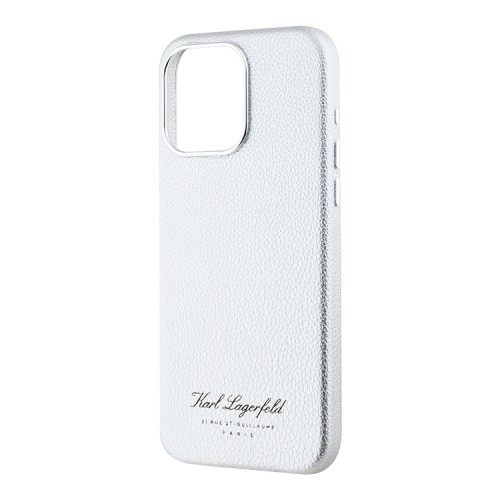 Karl Lagerfeld для iPhone 15 Pro Max чехол PU Full Wrapped Grained leather & Metal Camera Hard Grey