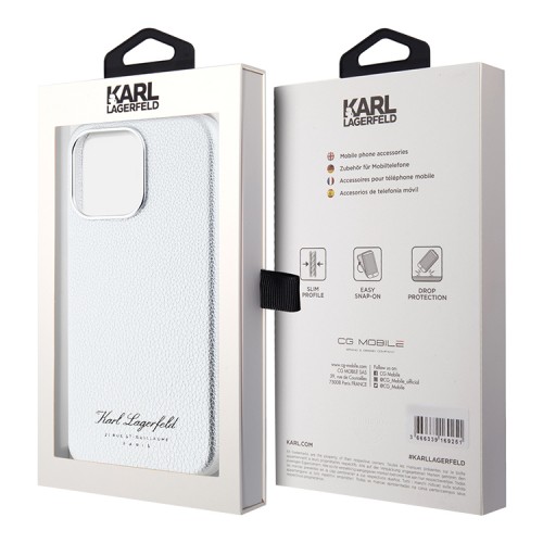 Karl Lagerfeld для iPhone 15 Pro Max чехол PU Full Wrapped Grained leather & Metal Camera Hard Grey