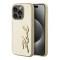 Karl Lagerfeld для iPhone 15 Pro чехол PU Wrinkled Signature Metal logo & Camera frame Hard Gold