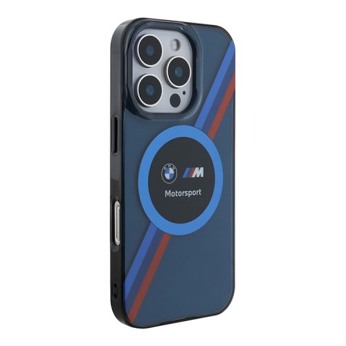 BMW для iPhone 16 Pro чехол Motorsport PC/TPU Circle&Tricolor, синий (MagSafe)