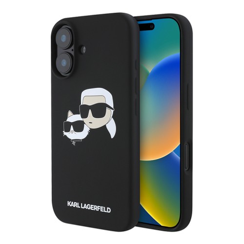 Karl Lagerfeld для iPhone 16 чехол Liquid Silicone NFT Karl&Choupette Head Black (MagSafe)