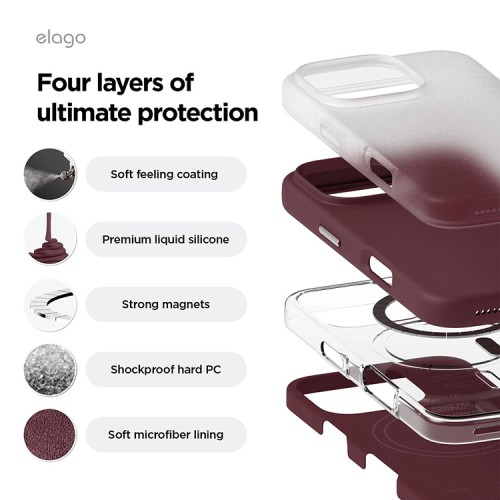 Elago для iPhone 16 Pro Max чехол Soft silicone (Liquid) Burgundy (MagSafe)