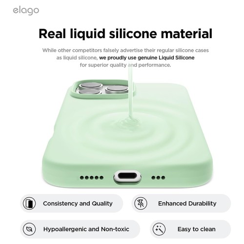 Elago для iPhone 16 Pro чехол Soft silicone (Liquid) Soft Mint (MagSafe)