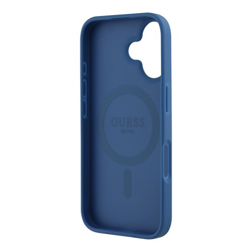 Guess для iPhone 16 чехол PU Flowers Roses Hard Blue (MagSafe)