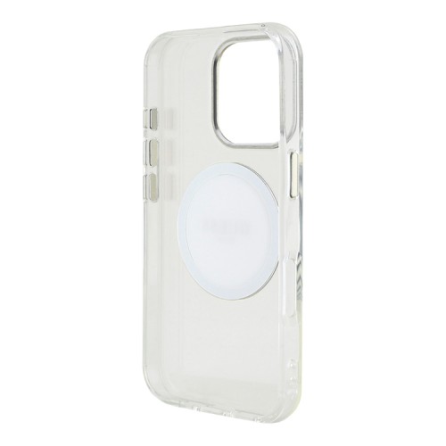 Guess для iPhone 16 Pro чехол PC/TPU Middle Colored Ring Metal Cam Hard Transp/White (MagSafe)