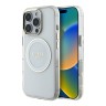 Guess для iPhone 16 Pro чехол PC/TPU Middle Colored Ring Metal Cam Hard Transp/White (MagSafe)