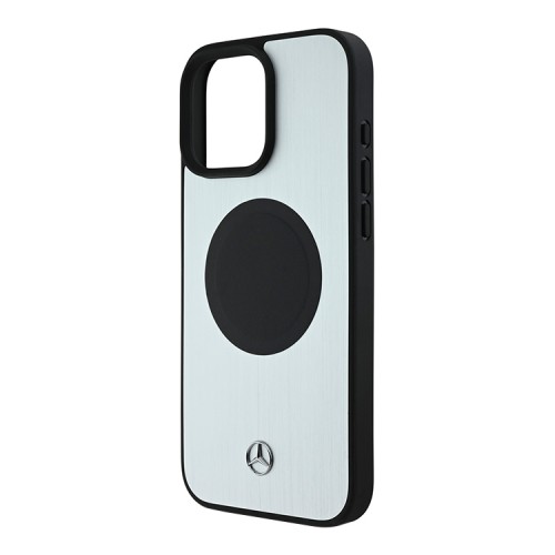Mercedes для iPhone 16 Pro Max чехол Leather/Brushed Aluminium Hard Silver (MagSafe)