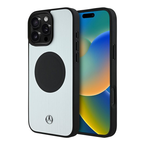 Mercedes для iPhone 16 Pro Max чехол Leather/Brushed Aluminium Hard Silver (MagSafe)