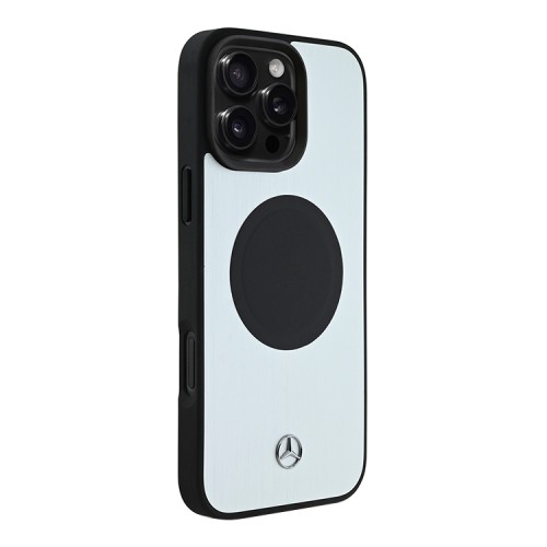 Mercedes для iPhone 16 Pro Max чехол Leather/Brushed Aluminium Hard Silver (MagSafe)