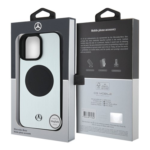 Mercedes для iPhone 16 Pro Max чехол Leather/Brushed Aluminium Hard Silver (MagSafe)