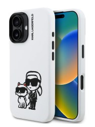 Karl Lagerfeld для iPhone 16 чехол Liquid Silicone Sketch Karl&Choupette White (MagSafe)
