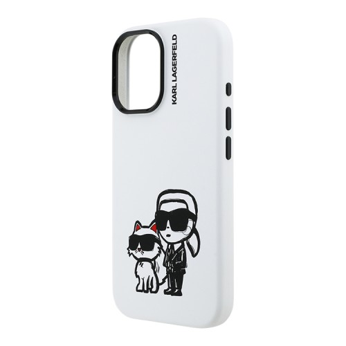 Karl Lagerfeld для iPhone 16 чехол Liquid Silicone Sketch Karl&Choupette White (MagSafe)