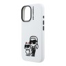 Karl Lagerfeld для iPhone 16 чехол Liquid Silicone Sketch Karl&Choupette White (MagSafe)