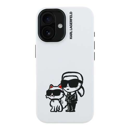Karl Lagerfeld для iPhone 16 чехол Liquid Silicone Sketch Karl&Choupette White (MagSafe)