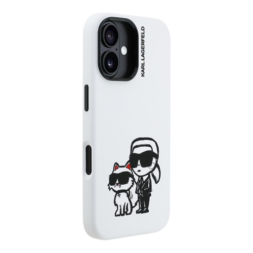Karl Lagerfeld для iPhone 16 чехол Liquid Silicone Sketch Karl&Choupette White (MagSafe)