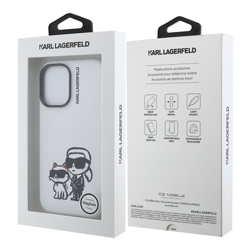 Karl Lagerfeld для iPhone 16 чехол Liquid Silicone Sketch Karl&Choupette White (MagSafe)