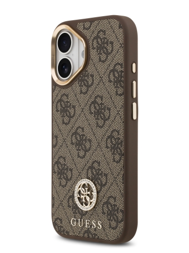 Guess для iPhone 17 чехол PU 4G Diamond metal logo Gold camera Hard Brown (MagSafe)