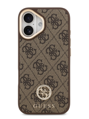 Guess для iPhone 17 чехол PU 4G Diamond metal logo Gold camera Hard Brown (MagSafe)