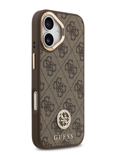 Guess для iPhone 17 чехол PU 4G Diamond metal logo Gold camera Hard Brown (MagSafe)