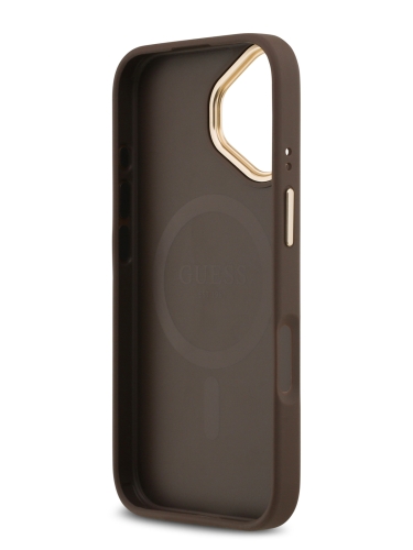 Guess для iPhone 17 чехол PU 4G Diamond metal logo Gold camera Hard Brown (MagSafe)