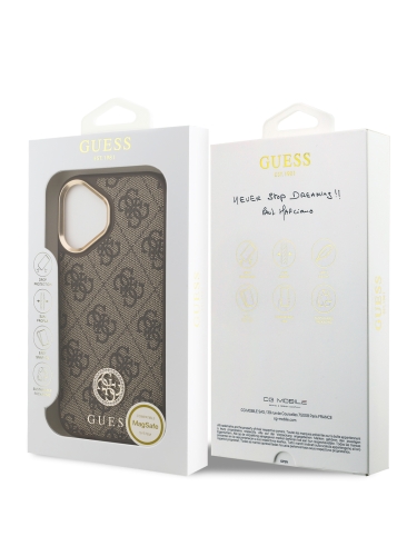 Guess для iPhone 17 чехол PU 4G Diamond metal logo Gold camera Hard Brown (MagSafe)