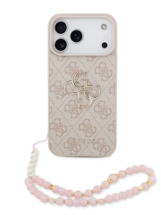 Guess для iPhone 17 Pro Max чехол PU 4G Big metal logo Hard + Pearl Hand Strap Pink
