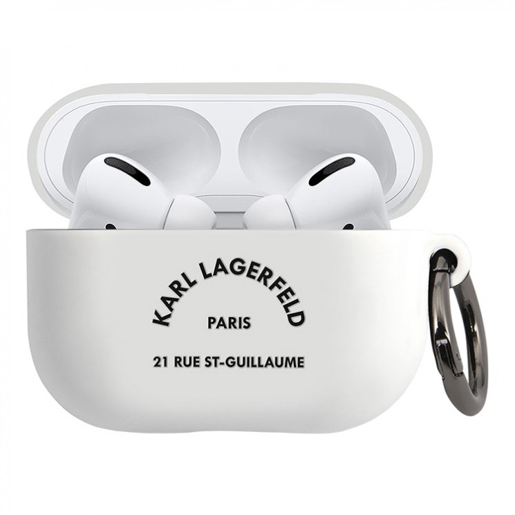 Чехол Karl Lagerfeld Silicone RSG logo с кольцом для Airpods Pro, белый