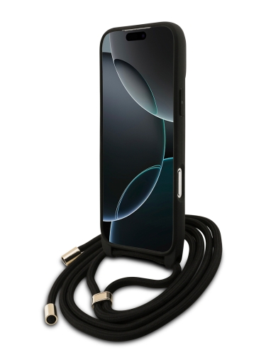 Guess для iPhone 17 Pro Max чехол Crossbody PU 4G Big metal logo Hard + Nylon Cord Black