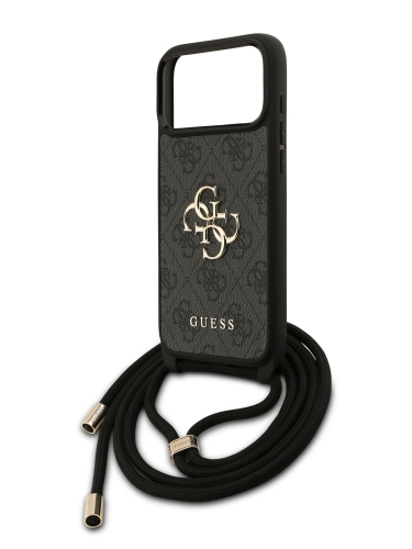 Guess для iPhone 17 Pro Max чехол Crossbody PU 4G Big metal logo Hard + Nylon Cord Black