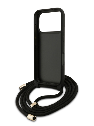 Guess для iPhone 17 Pro Max чехол Crossbody PU 4G Big metal logo Hard + Nylon Cord Black