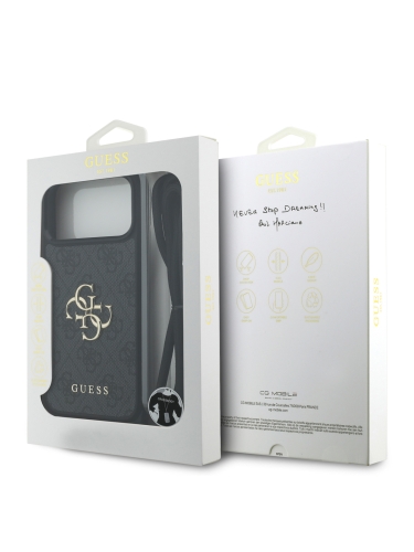 Guess для iPhone 17 Pro Max чехол Crossbody PU 4G Big metal logo Hard + Nylon Cord Black