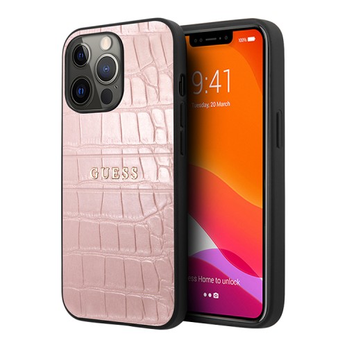 Чехол Guess PU Croco with metal logo Hard для iPhone 13 Pro Max, розовый