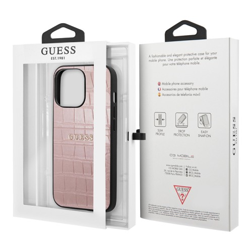 Чехол Guess PU Croco with metal logo Hard для iPhone 13 Pro Max, розовый