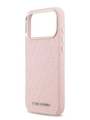 Karl Lagerfeld для iPhone 17 Pro чехол PU Full Wrapped Repeated logo Metal Cam Hard Pink (MagSafe)