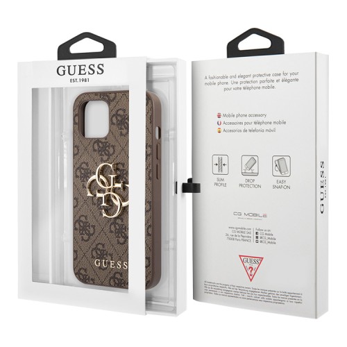 Чехол Guess 4G Big metal logo Hard для iPhone 13 mini, коричневый