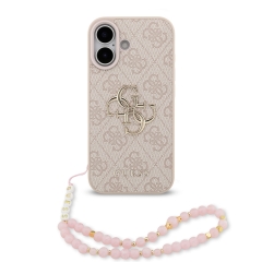 Guess для iPhone 17 чехол PU 4G Big metal logo Hard + Pearl Hand Strap Pink