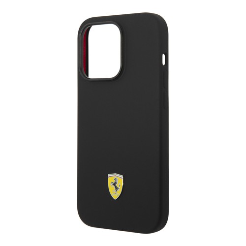 Чехол Ferrari Liquid Silicone with metal logo Hard для iPhone 14 Pro, черный