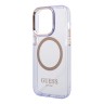 Чехол Guess Metal outline Hard Translucent для iPhone 14 Pro Max, фиолетовый/золотой (MagSafe)