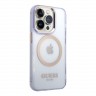 Чехол Guess Metal outline Hard Translucent для iPhone 14 Pro Max, фиолетовый/золотой (MagSafe)