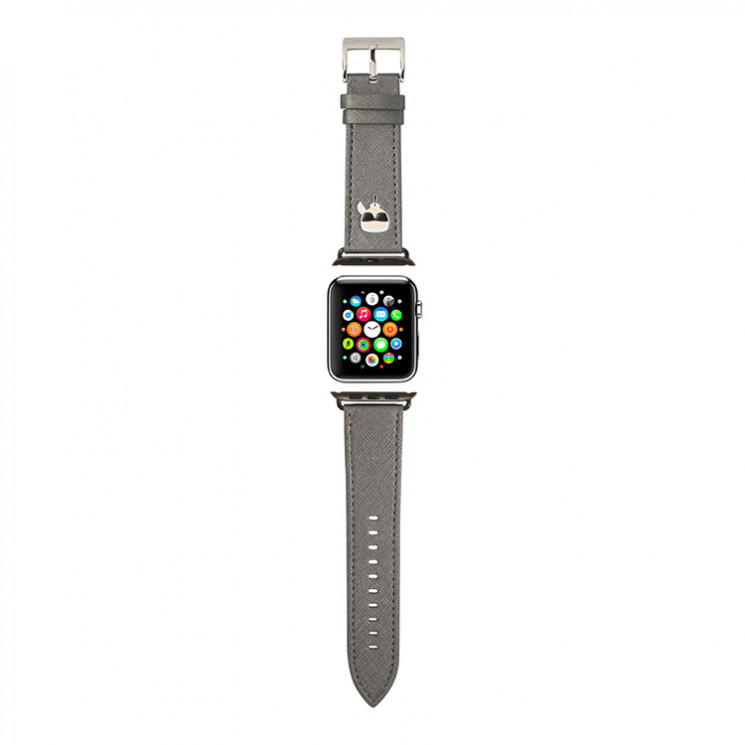 Ремешок Lagerfeld PU Saffiano Karl head для Apple Watch 42-44-45 mm, серебристый