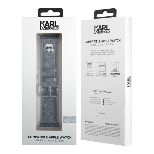Ремешок Karl Lagerfeld из кожи Saffiano Karl head для Apple Watch 49-46-45-44 mm, серебристый