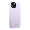 Чехол Guess Liquid Silicone Gold Metal logo для iPhone 14, фиолетовый