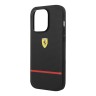 Кожаный чехол Ferrari Leather Perforated with red line Hard для iPhone 14 Pro, черный