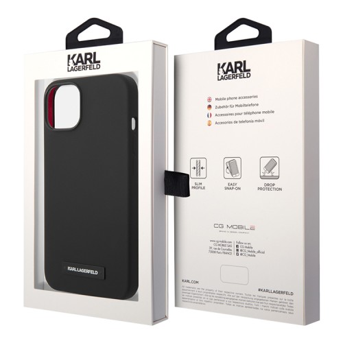 Чехол Lagerfeld Liquid silicone Plaque logo Hard для iPhone 14 Plus, черный (MagSafe)