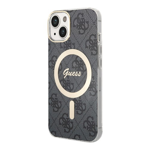 Чехол Guess 4G Hard для iPhone 13, черный/золотой (MagSafe)