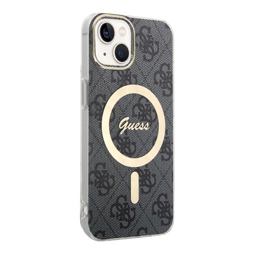 Чехол Guess 4G Hard для iPhone 13, черный/золотой (MagSafe)